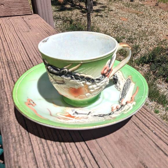 Antique Dragonware Demitasse Cup and Saucer Hand Painted with Moriage - Picture 3 of 9